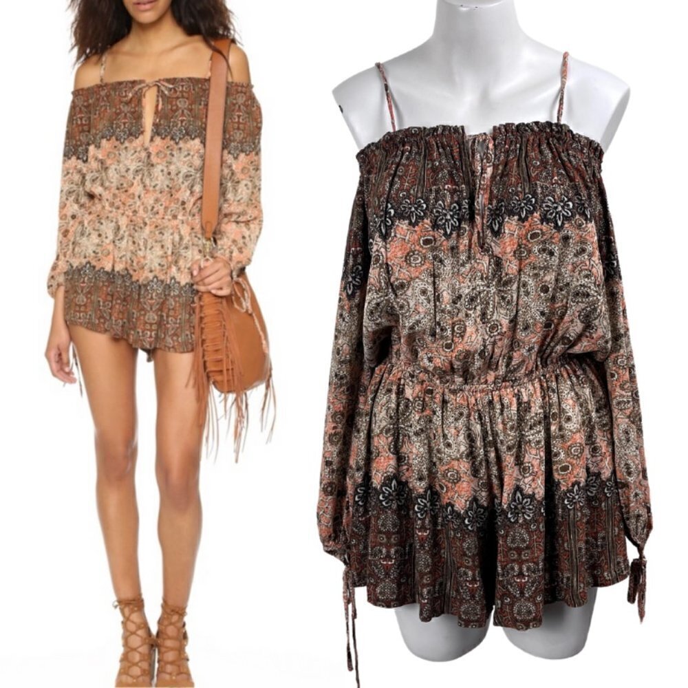 Free People Women Size S So Divine Paisley Off The Shoulder Romper Festival Boho